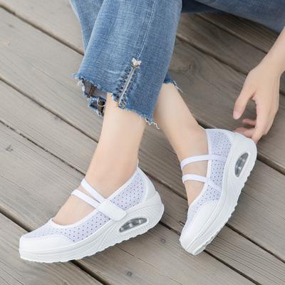 Summer New Mesh Shoes Platform Muffin Shoes, Shallow Air Cushion Rocking Shoe Size