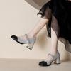 Pantofi Mary Jane francezi retro cu toc gros, culoare asortată din piele lăcuită cu perle, pantofi cu toc gros, tocuri înalte pentru femei