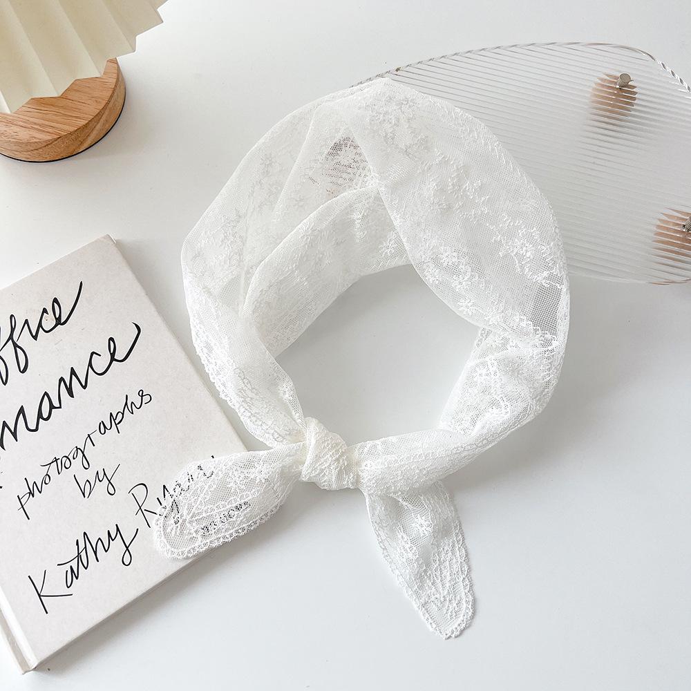 Cotton Linen Lace Triangular Scarf For Women In Spring Autumn And Summer Small Floral Small Scarf Headband Decoration Thin Style Wrapped Silk Scarf