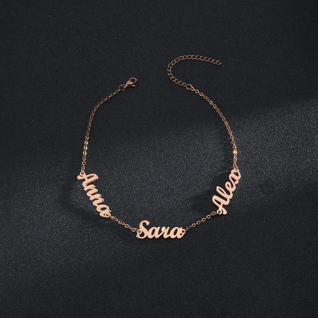 Atoztide Custom Personalized Letter Bracelet Stainless Steel Charms Summer 1-3 Names Chain Engraved for Women Bangle Gift