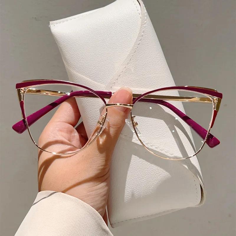Fashionable Cat Eye Metal Frame Optical Glasses Anti Blue Light Stylish Women Eyewear for Office Eye Protection