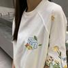 Korean Women T-Shirts Short Sleeved Casual Oversized Flower Embroidery Women's Tees Fashion Ladies Cotton T Shirt White Y2k Tops