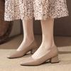 Simple Solid Color Professional Leather Shoes 2024 Spring New Square Headed Thick Heel Versatile Shallow Mouth Single Shoe Women