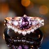 Elegant Round Purple Zircon Imitation Pearl Rings Set for Women Exquisite Rose Gold Color Zircon Ring Vintage Daily Party Jewelry Best Gift