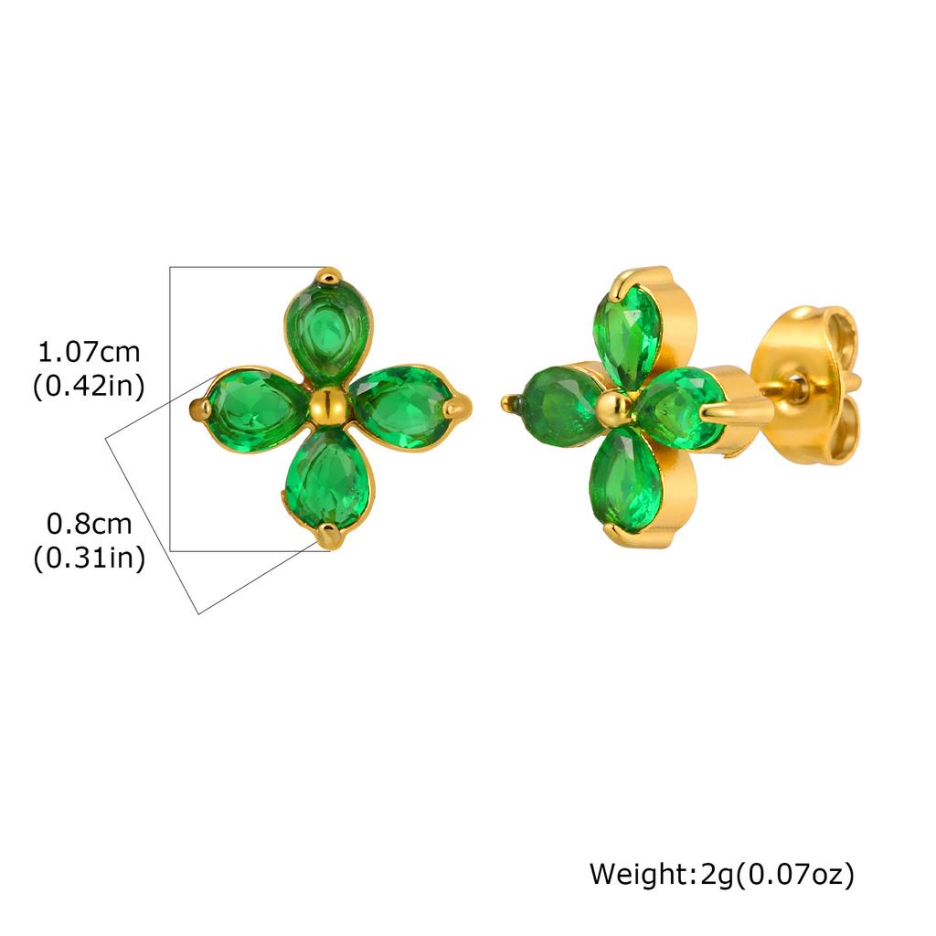Stainless Steel CZ Stone Clover Flower Stud Earrings for Women Cartilage Ear Piercing Zircon Aros