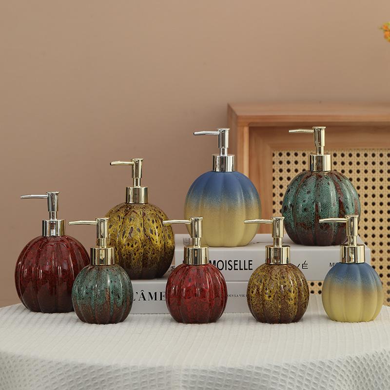 Soap Dispenser Pumpkin Ceramic Hand Sanitizer Bottle Shampoo and Shower Gel Press and Dispense Bottle Decoration Dispenser
