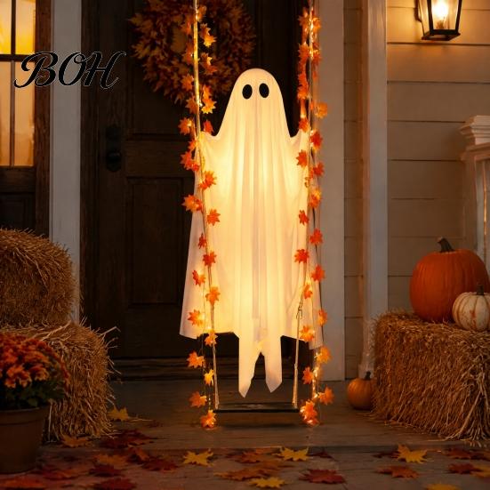 Accessoires de Suspension pour Arbre de Patio Imperméables Fantôme Oscillant Décoration d'Halloween pour Jardin Extérieur, Tissu Lesté Volant sur une Balançoire avec LED