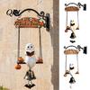Aged Metal Relief Ornament Ghost Wind Chime Wall Hanging, Halloween Porch Yard Decor with Resin Bell, Theme Garden Accent Vintage Farmhouse for Fence,