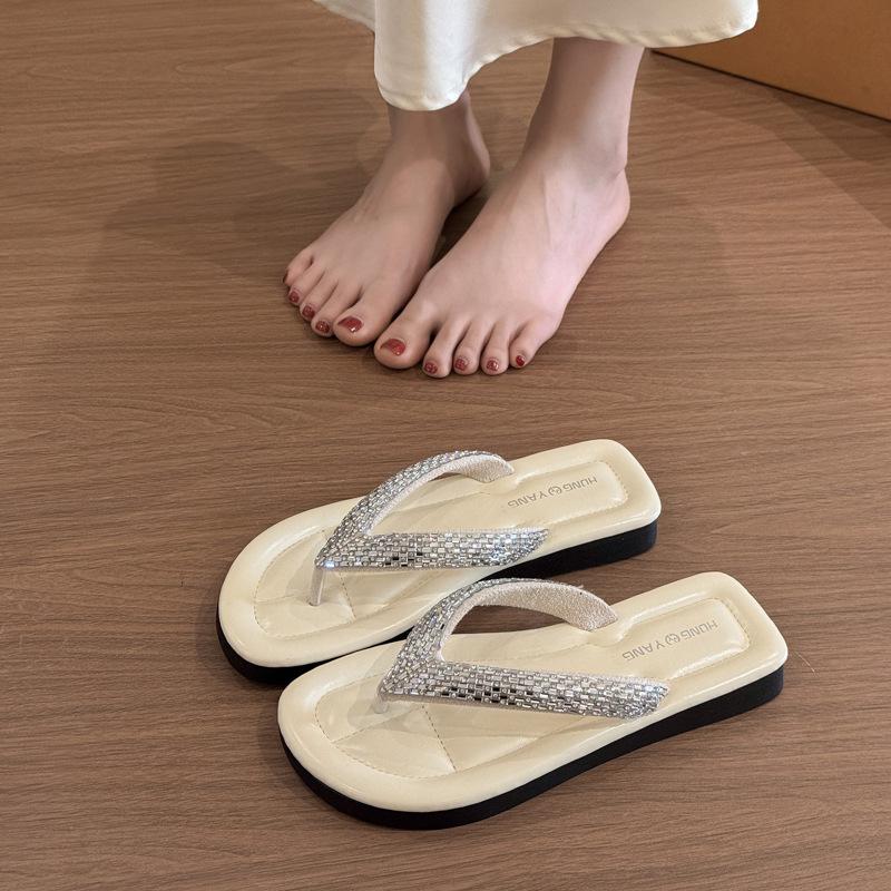 Damskie letnie klapki płaskie z cekinami, nowe, modne, na spódnicę, wakacje, plażowe, klapki typu klapki