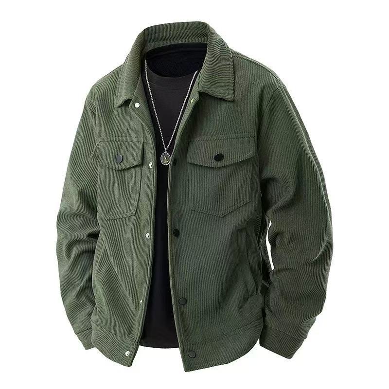 Lente en Herfst Heren Corduroy Jas Casual Effen Kleur Veelzijdige Top Bovenkleding voor Alle Gelegenheden