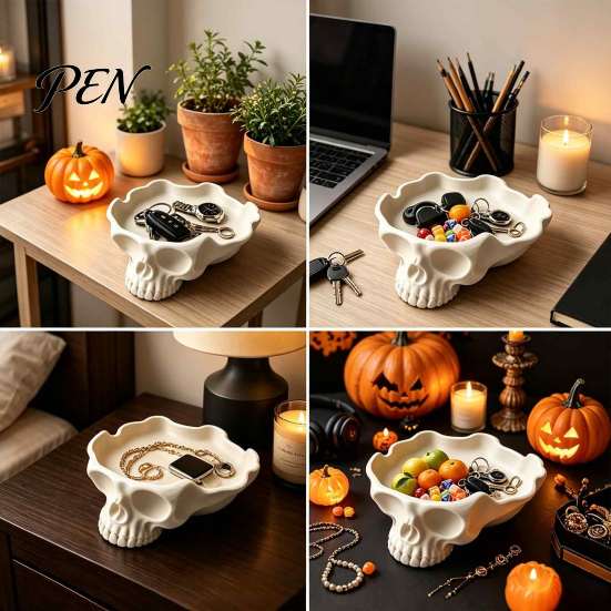 Modern Gothic Home Decor Skull Catchall Tray, Vintage Resin Storage Bowl for Keys Rings Jewelry, Decorative Serving Tray Earrings Jewelry Box,
