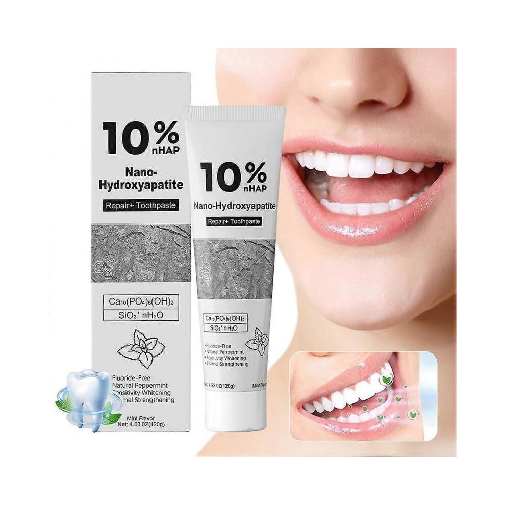 10%nHAP Nano Hydroxyapatite Toothpaste for Sensitive Teeth - Advanced Enamel Repair Fluoride-Free & Teeth Whitening Formula, Fresh Mint Flavor