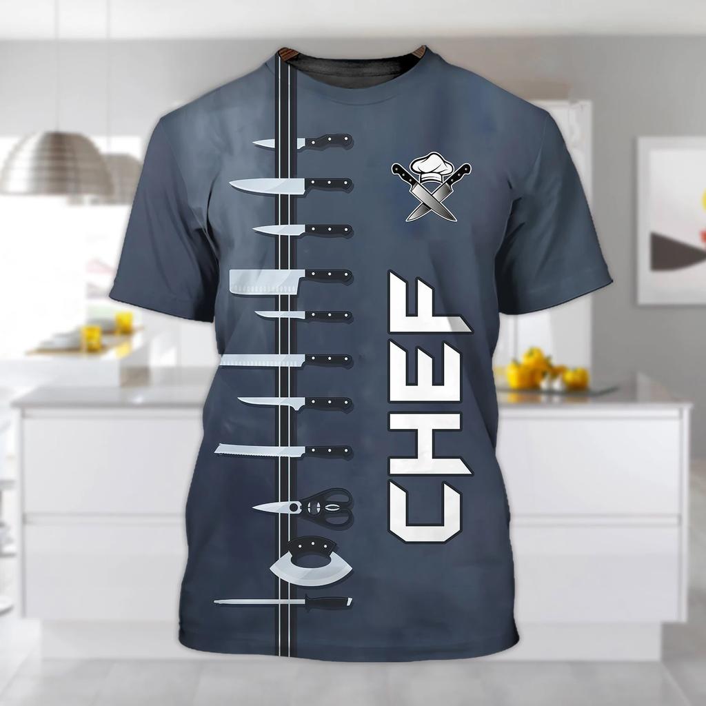 Chef Shirt Herren-T-Shirts, 3D-individuell bedruckte Herrenbekleidung, O-Ausschnitt, übergroß, günstige Kurzarm-Tops, Mode, Punk, Streetwear, 6XL