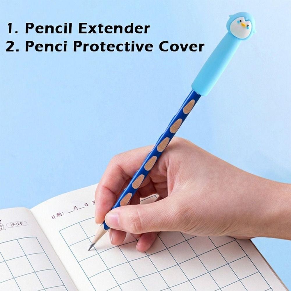 6pcs/12pcs Penguin Shape Pencil Nib Protector Soft Rubber Pen Cap Pencil Extender School Office