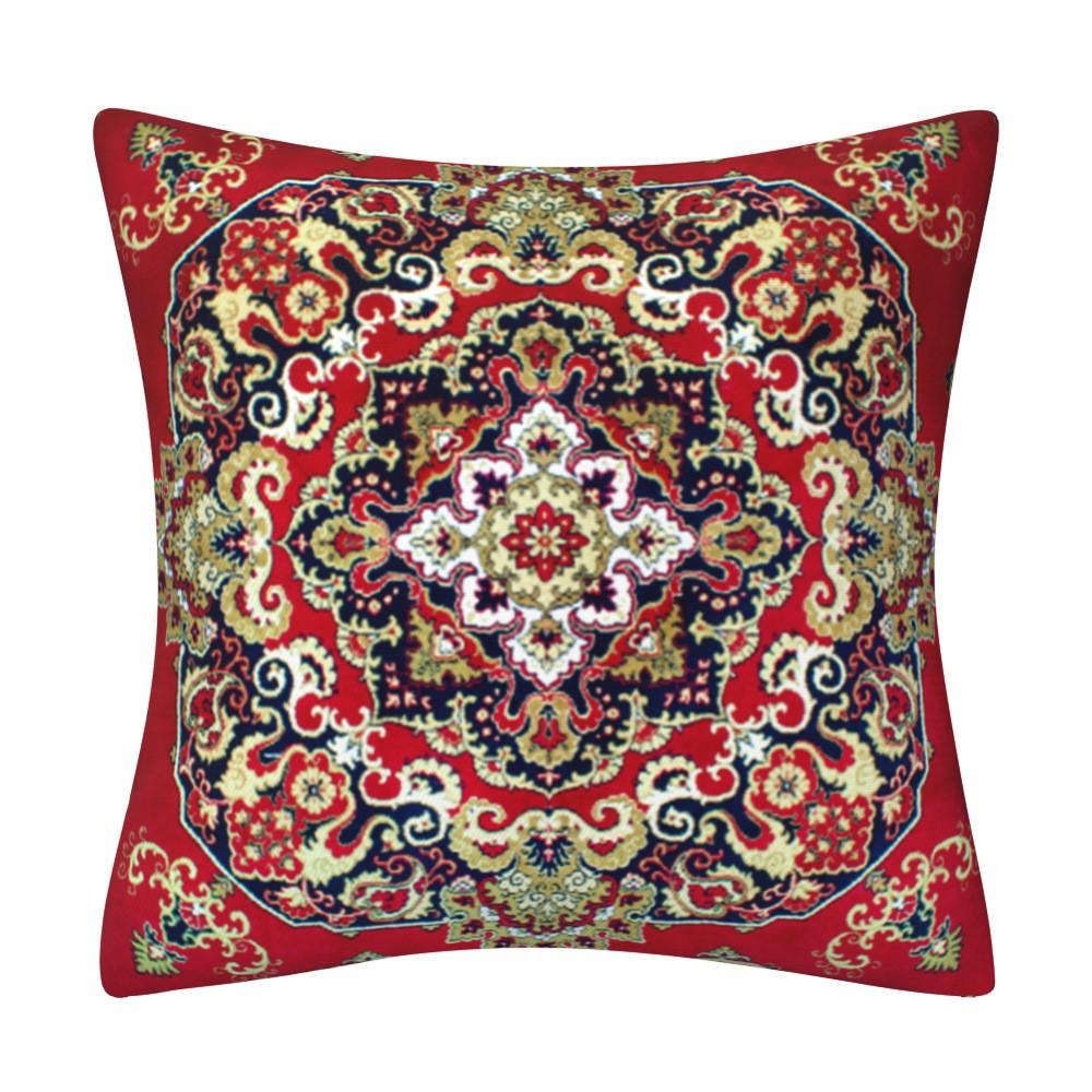 Turkish Rug Inspired Throw Pillow Case: Traditional Medallion Pattern In Rich Red & Navy Bohemian Home Decor Cushion Cover