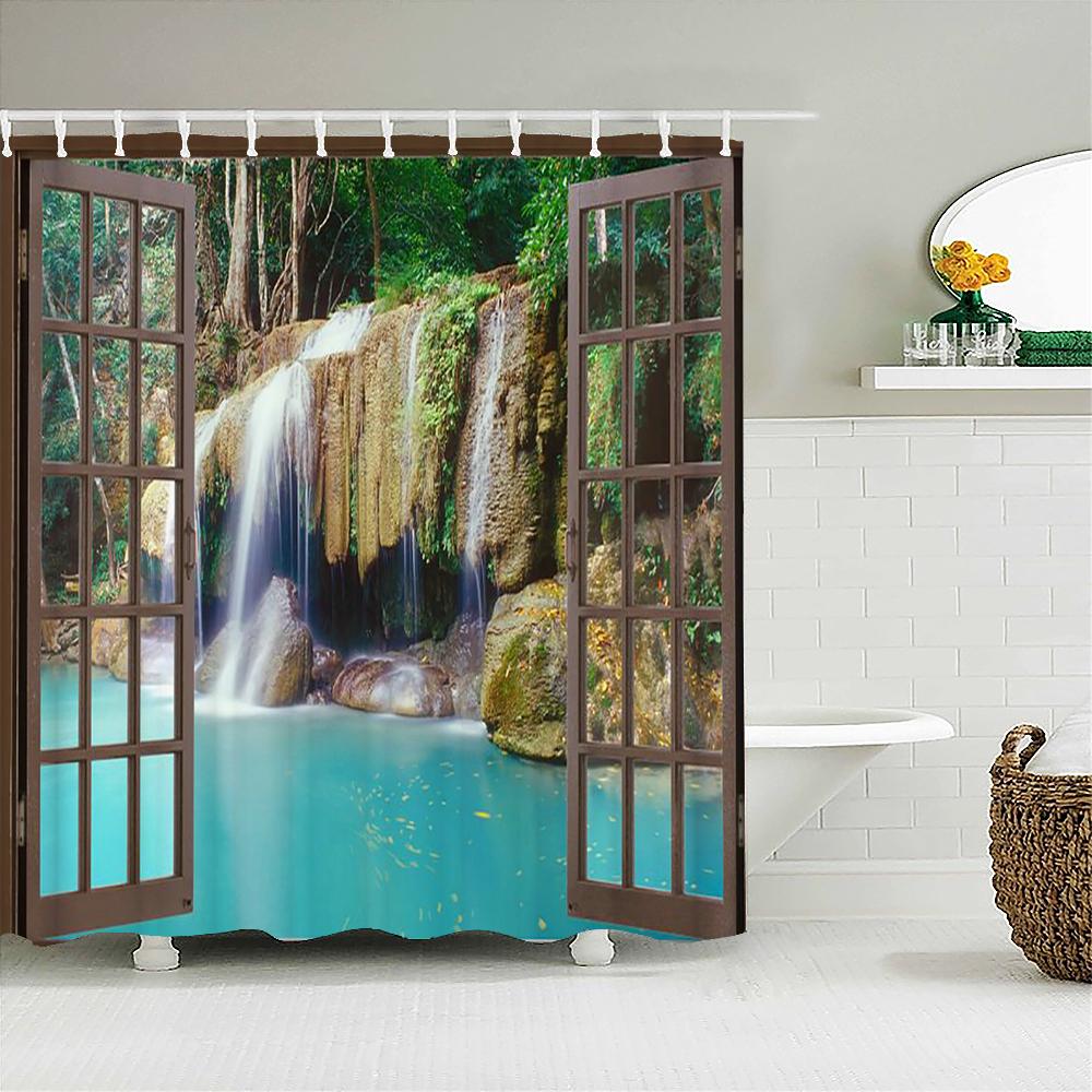 Bath Curtain 3d Printing Window Scenery Forest Shower Curtains Waterproof Bathroom Curtain Washable Fabric With Hooks