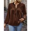 Women S Solid V Neck Long Sleeve Pullover Top With Buttons Casual Commute Style
