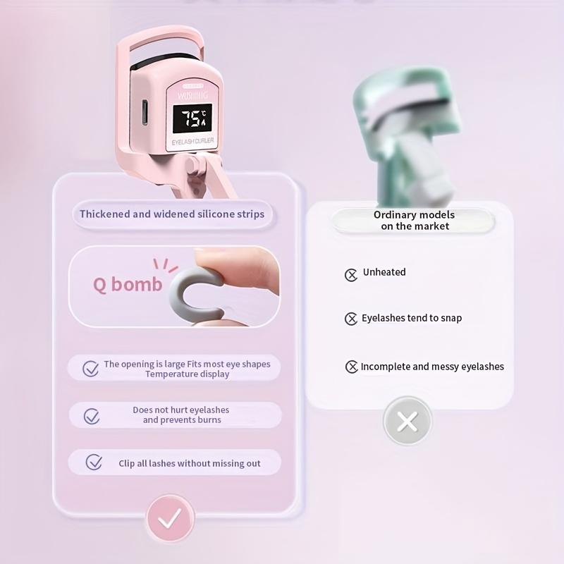 USB Rechargable Electric Eyelashes with LED Power Display Screen Silicone Pad Changes Color with Temperature Rise Quickly Heats Up for 30 Seconds