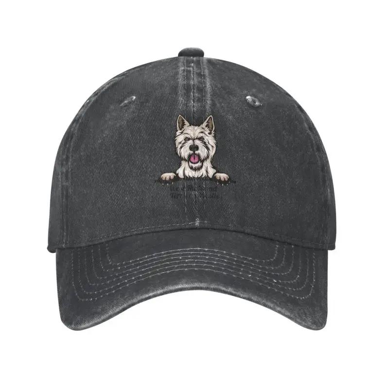 Classic Unisex Cotton Peeking Dog West Highland White Terrier Baseball Cap Adult Westie Adjustable Dad Hat for Unisex Women Outdoor