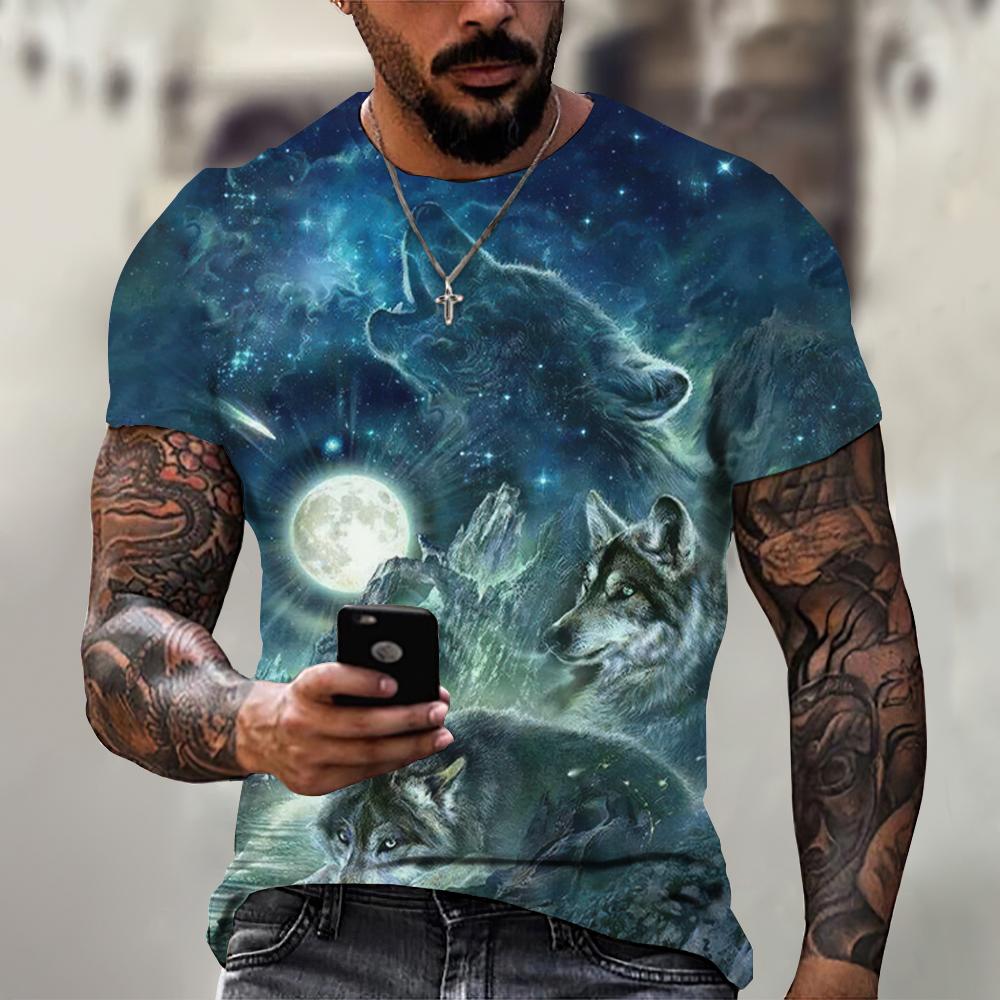 T-shirt 3D pour hommes, hauts à manches courtes à col rond vintage pour filles, imprimé loup, Harajuku, t-shirts pour hommes, t-shirts surdimensionnés, vêtements pour hommes