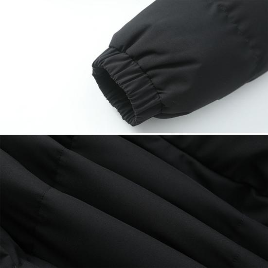 Men Women Thickened Cotton Coat Stand Collar Long Sleeve Solid Color Zipper Quilted Coat with Side Pockets Loose Fit Outwear