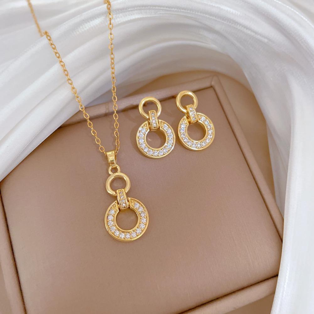 Modisches Elegantes Leichtluxuriöses Vollzirkon Exquisites Elementstil Kupfer Mikro-Inlay Ohrringe Halsketten Set