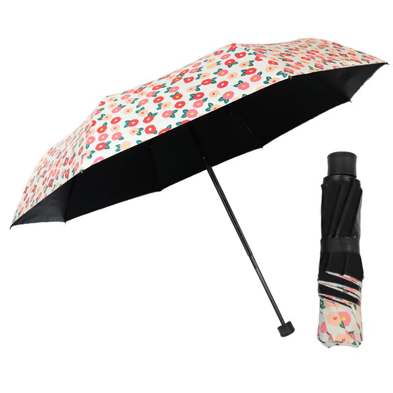 Fully Automatic Dual-use Sunny and Rainy Female Three Fold Black Plastic Sun Protection UV Protection