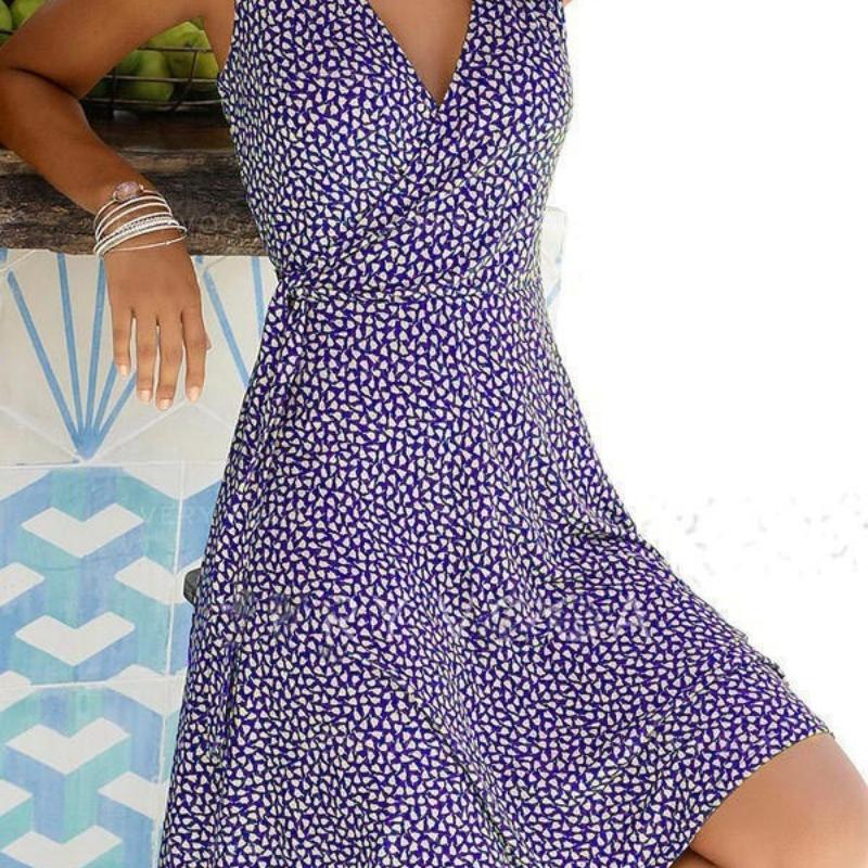 Robes pour Femmes Décontractée Grande Taille Robe Midi Cache-cœur Florale à Col en V Coupe Trapèze Manches Courtes Midi