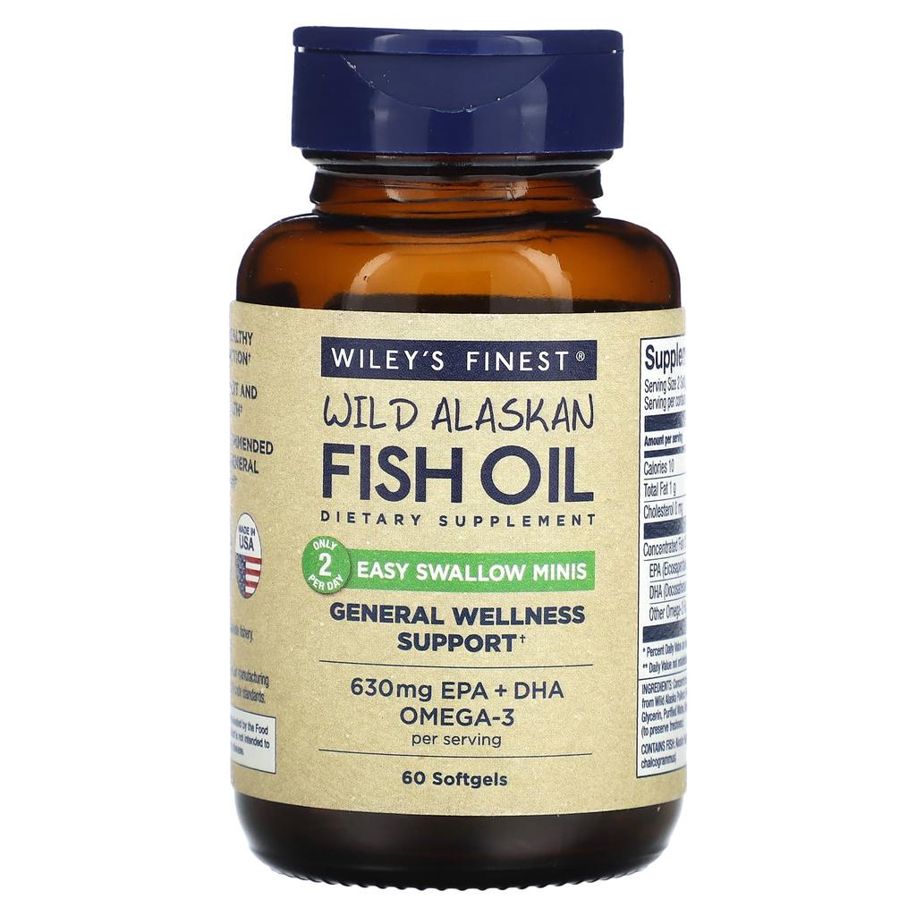 Wiley's Finest Wild Alaskan Fish Oil, Easy-to-Swallow Mini Softgels, 60 Tablets