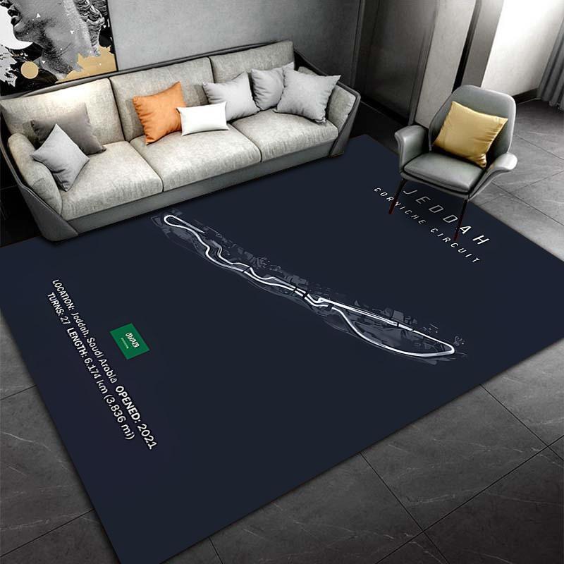 Jeddah Corniche Circuit Map Design Rug Suitable for Use As an Anti-slip Game Mat for Living Room and Bedroom Sofas