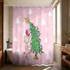 1pc pink cartoon Christmas tree print waterproof shower partition, privacy hanging curtain with 12 hooks multiple size