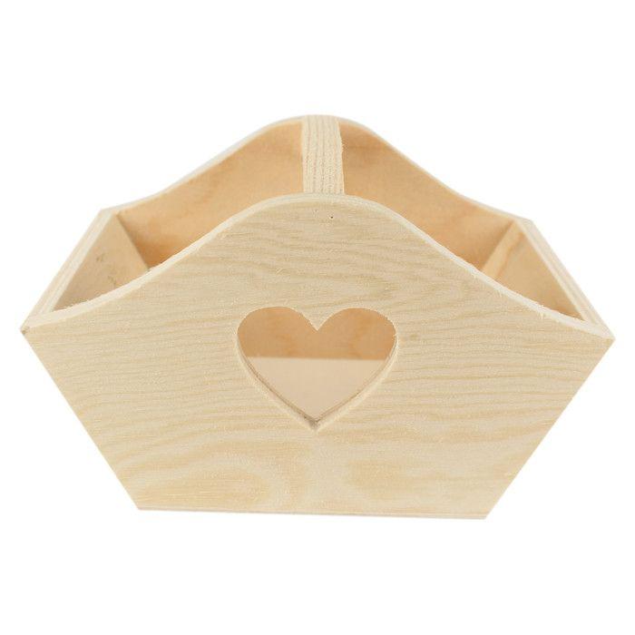 MégaCréa DIY - Panier en bois découpe coeur 15 x 10 x 9,5 cm