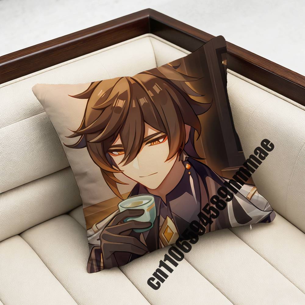 Genshin Impact Zhongli Throw Pillow Case Sham 45X45Cm 35X35Cm Square Bedroom Pillowcase Cushion Cover
