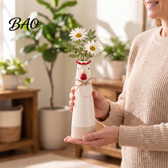 Artistic Resin Table Decoration Cute Animal Vase, Farmhouse Decorative Flower Holder for Home Hand Carved Ornaments Office Decor Pig/Cow/Sheep/Chicken