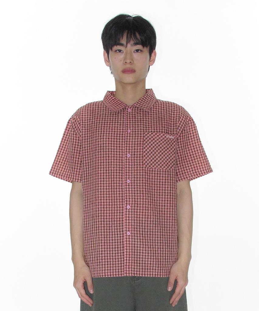 AMES-WORLDWIDE Wrinkled Check Short Sleeve Shirts Pink