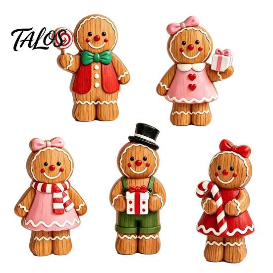 Christmas Fireplace Decor Cartoon Gingerbread Wooden Ornament, Double-sided Printed Desktop Tabletop Figurines, Cute Xmas Home Accents Decorative