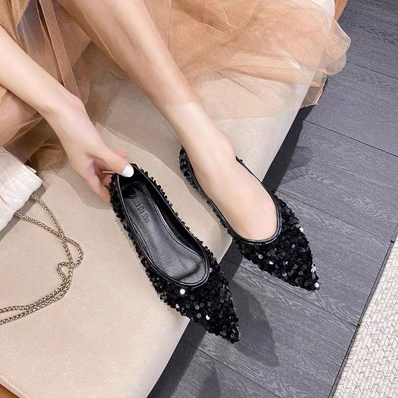Fashion Summer Ladies Footwear Sequins Pointed Toe Women's Flat Shoes Quick Delivery Y2k 39 Comfortable Elegant Dress Shoe On Promotion