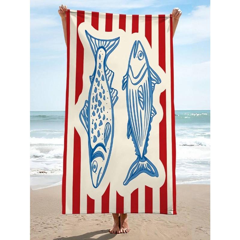 Cute Cartoon Fish Beach Towel Soft Bath Towel Lightweight Travel Blanket for Adults Seaside Swimming Pool
