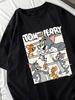 Black Oversized T-Shirt with Tom and Jerry Print
