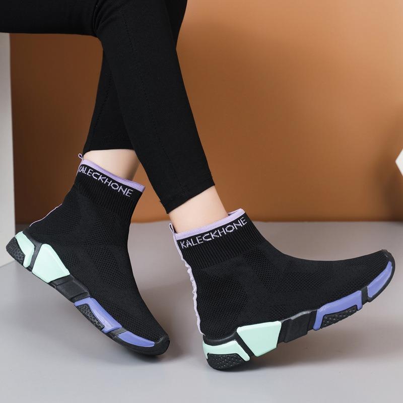 Elastic Socks Shoes Women's High-top Casual Sports Shoes Medium Tube Versatile Thick-soled Knitted Short Boots Socks Boots