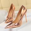 BIGTREE Damen-Metallabsatz, 10,5 cm, Super-High-Heel, helle Oberfläche, Lackleder, flacher Mund, spitze, sexy High-Heel-Schuhe