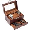 ProCase Uhr 3 Fächer Uhren-Vitrine mit Uhrenbox mit Glas 2 Ebenen Schmuckaufbewahrung Halter Organizer Herrenbox, Schublade, Herren-Deckel,