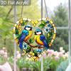 Acrylic Heart-Shaped Two Blue Tit Birds Suncatcher, Stained Glass Style Window Hanging Ornament for Bird and Nature Lovers