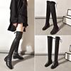 Knee Over Leather Long Tube Boots for Women with Plush Flat Elastic Leather Boots for Children