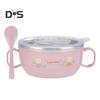 Kids Training Bowl Fall Resistance High Temperature Resistant with Lid Easy To Clean Dual Handles Dustproof Stainless Steel Cartoon Kids Bowl