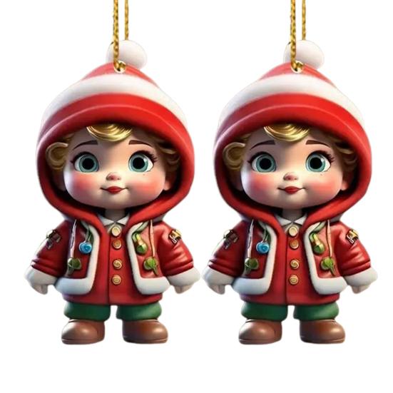 1 Pair Cartoon Figures Pendant Easy To Hang Acrylic Christmas Ornaments Colorful Reusable Hanging Pendant for Festive Home Decor Xmas Tree