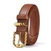 New Twist Buckle Leather Women's Belt, Retro Design First Layer Cowhide Needle Buckle with Jeans Pants Belt