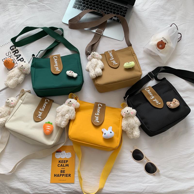 Korean Style Canvas Crossbody Bag for Women, Minimalist Small Shoulder Purse, Soft Cotton Square Bag with Magnetic Closure