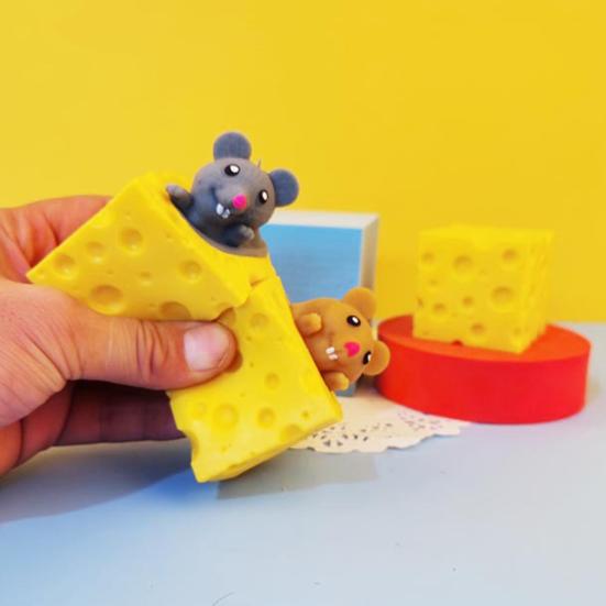 Cute Cheese & Mouse Squeeze Toy Creative Decompression Fidget Stress Reliever Soft Squeezable Decor Novelty Gift for Kids Adults Fun Party Favor
