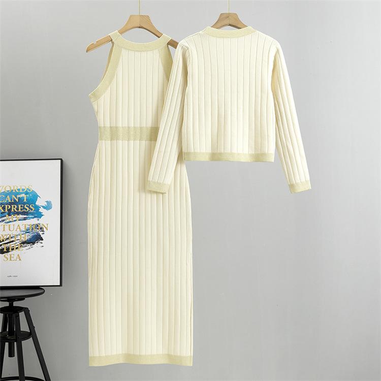 Temperament Celebrity High Waist Fashion Sweater Dress Autumn Women's Knitwear Vest Dress Suit